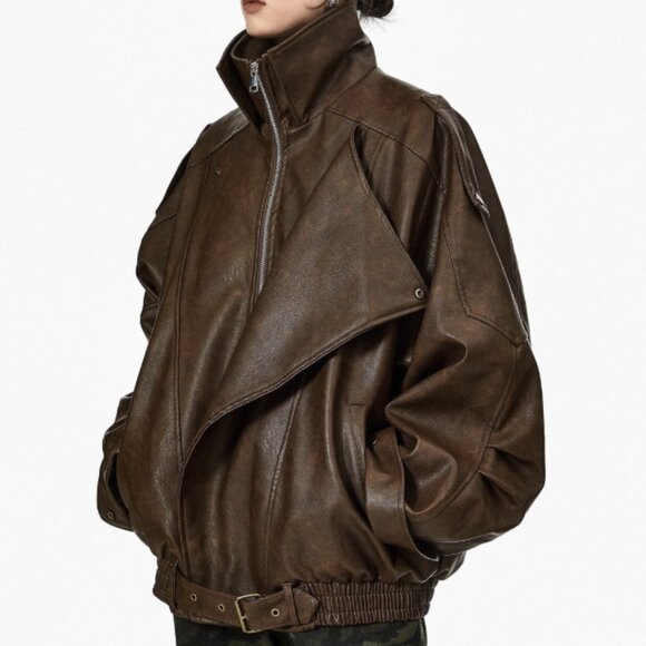 EDGY & OVERSIZED! PU Leather Biker Jacket - Picture 3 of 3